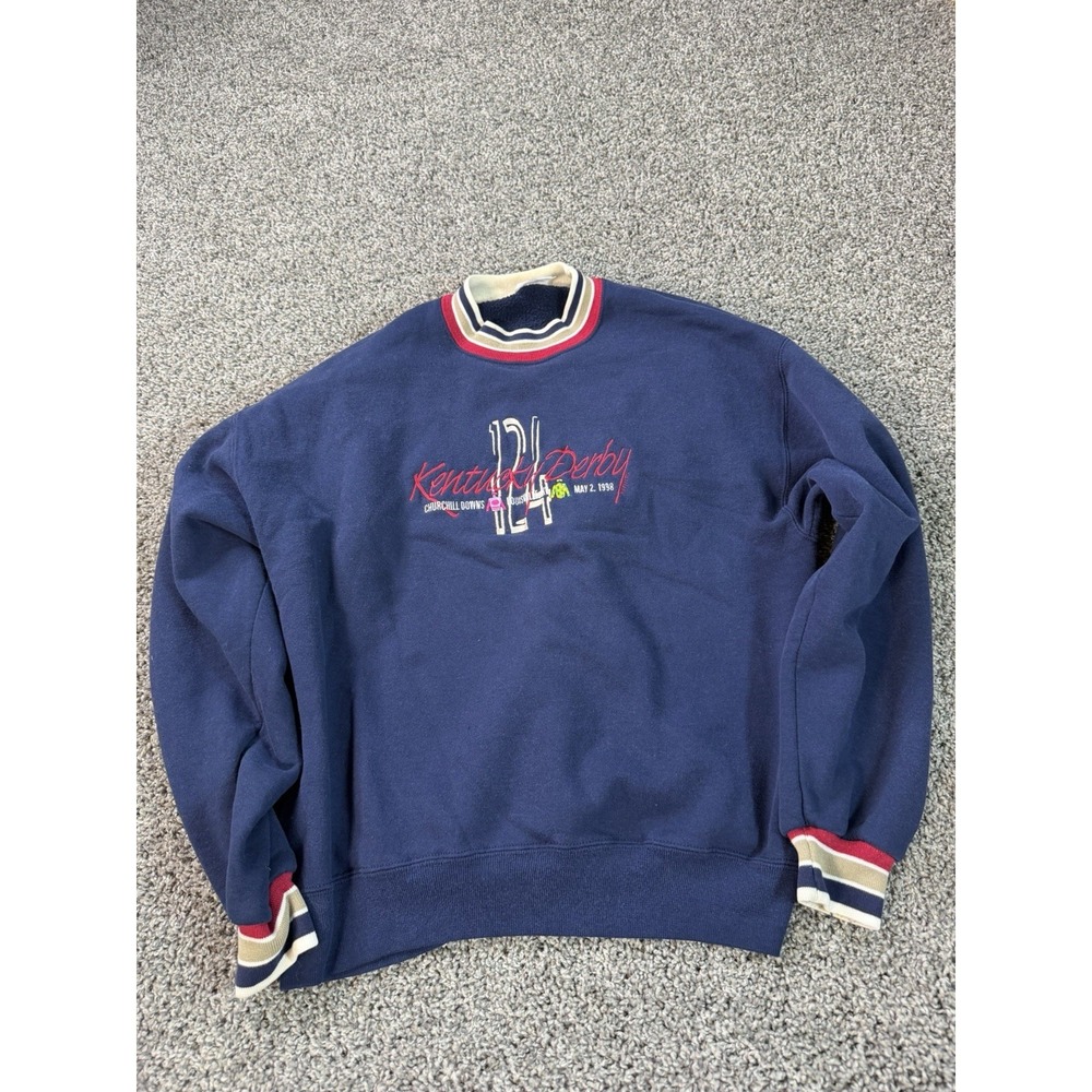Vintage 90s Kentucky Derby Pullover Sweatshirt Men's Size Large Blue
